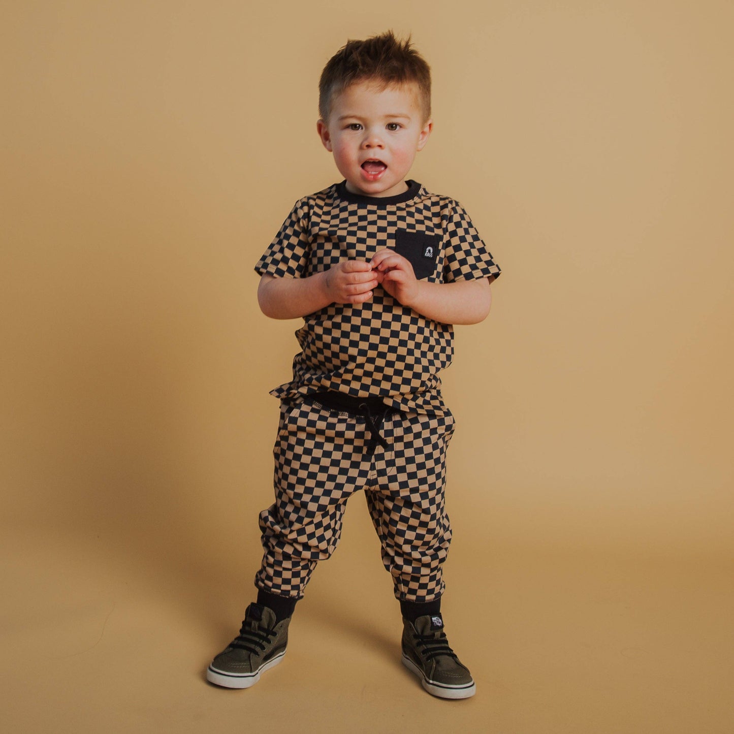 RAGS - Relaxed Fit Joggers - Black & Tan Check