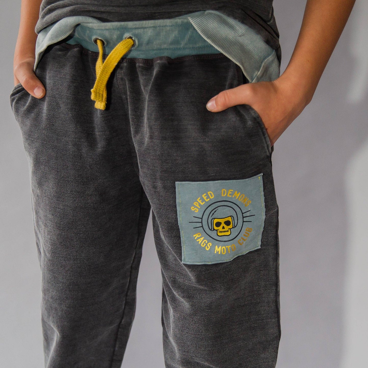 RAGS - Relaxed Fit Kids Joggers - 'Denim Moto Club'