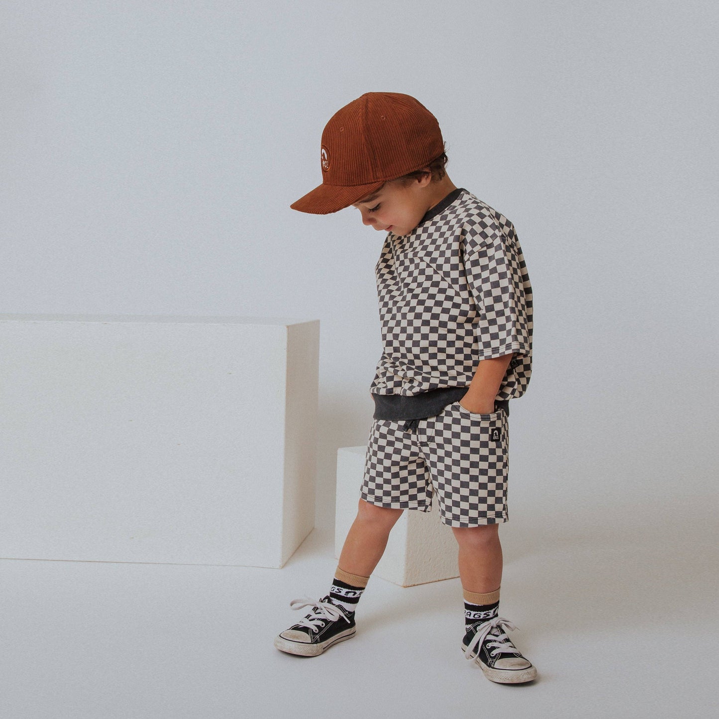 RAGS - Kids Shorts - Washed B&W Check