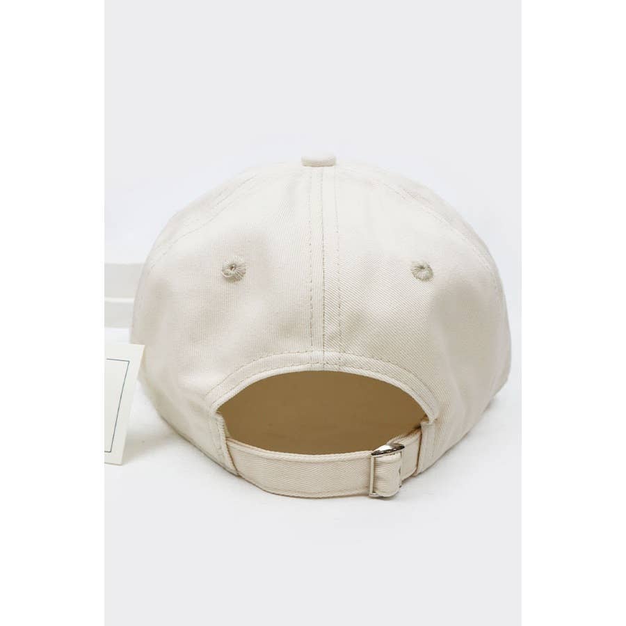 Smiley Face Embroidered Baseball Cap: BEIGE