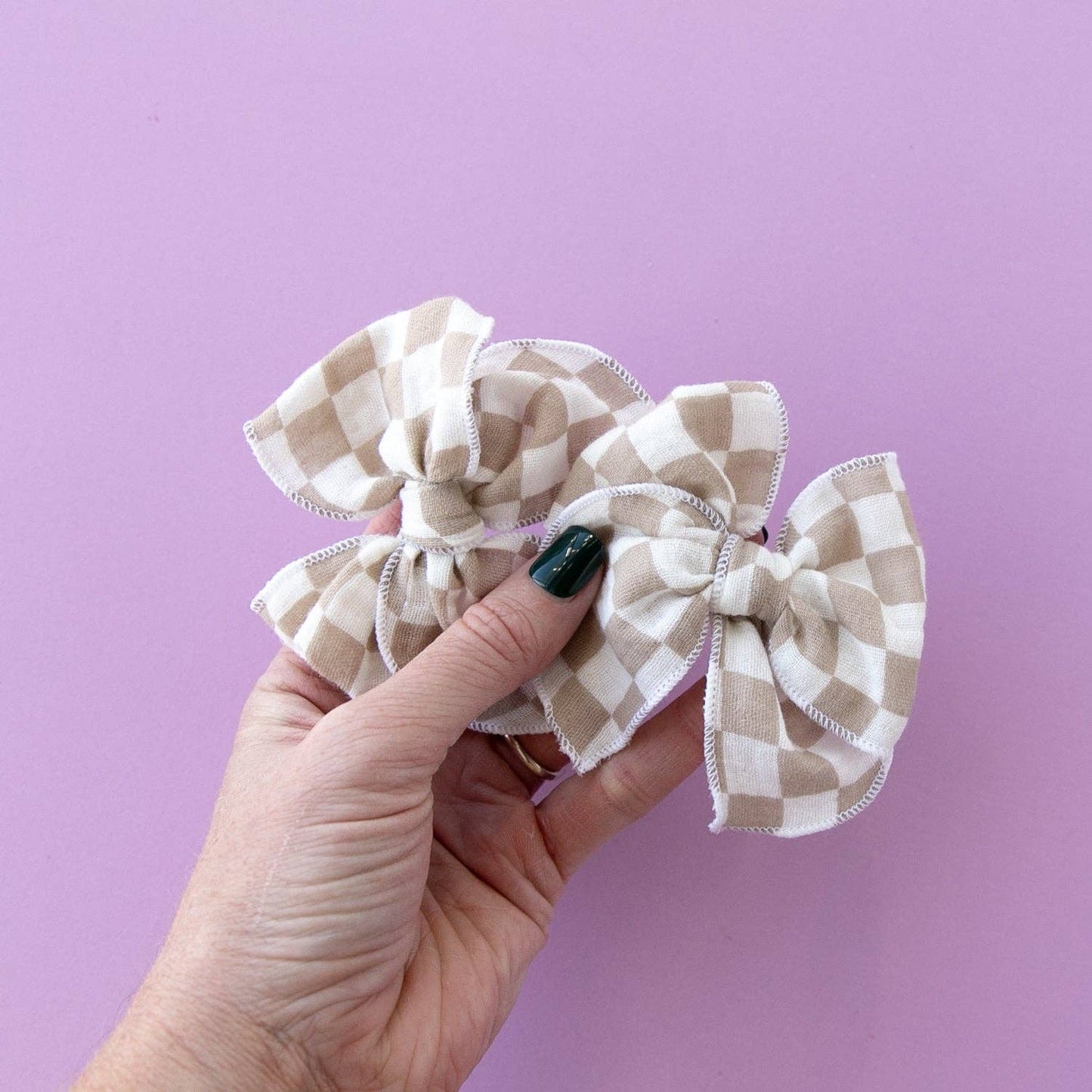 Modern Piggy - Checkerboard - Tan | Pigtail Set - Petite Party Bow