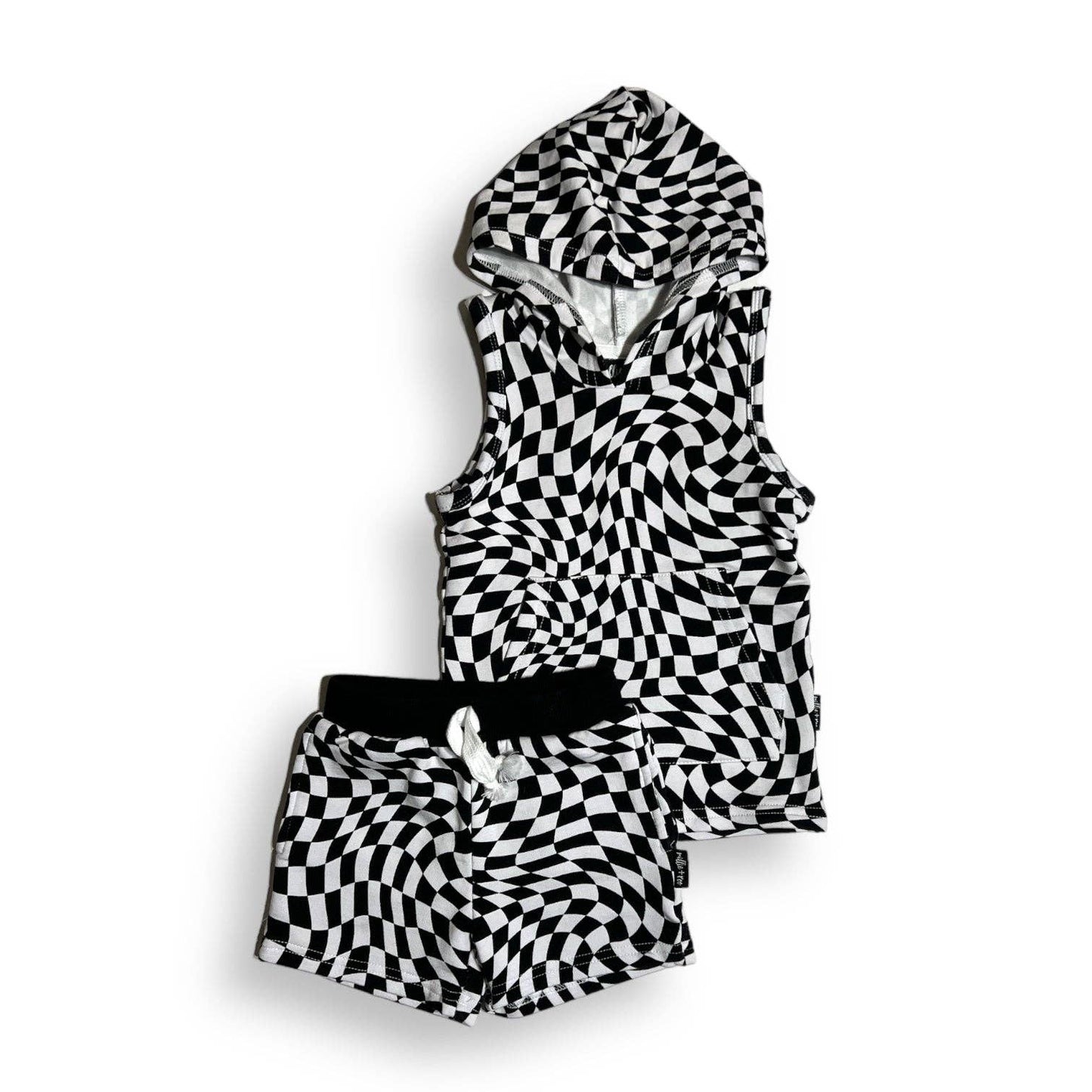 millie + roo - BAMBOO HOODIE TANK- Black Dizzy Check