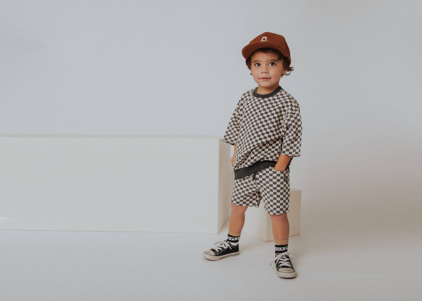 RAGS - Kids Shorts - Washed B&W Check