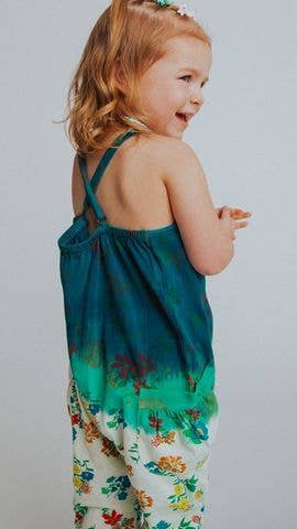 RAGS - Gathered Strappy Tank Rag Romper With Side Pockets- Dip Dye Floral