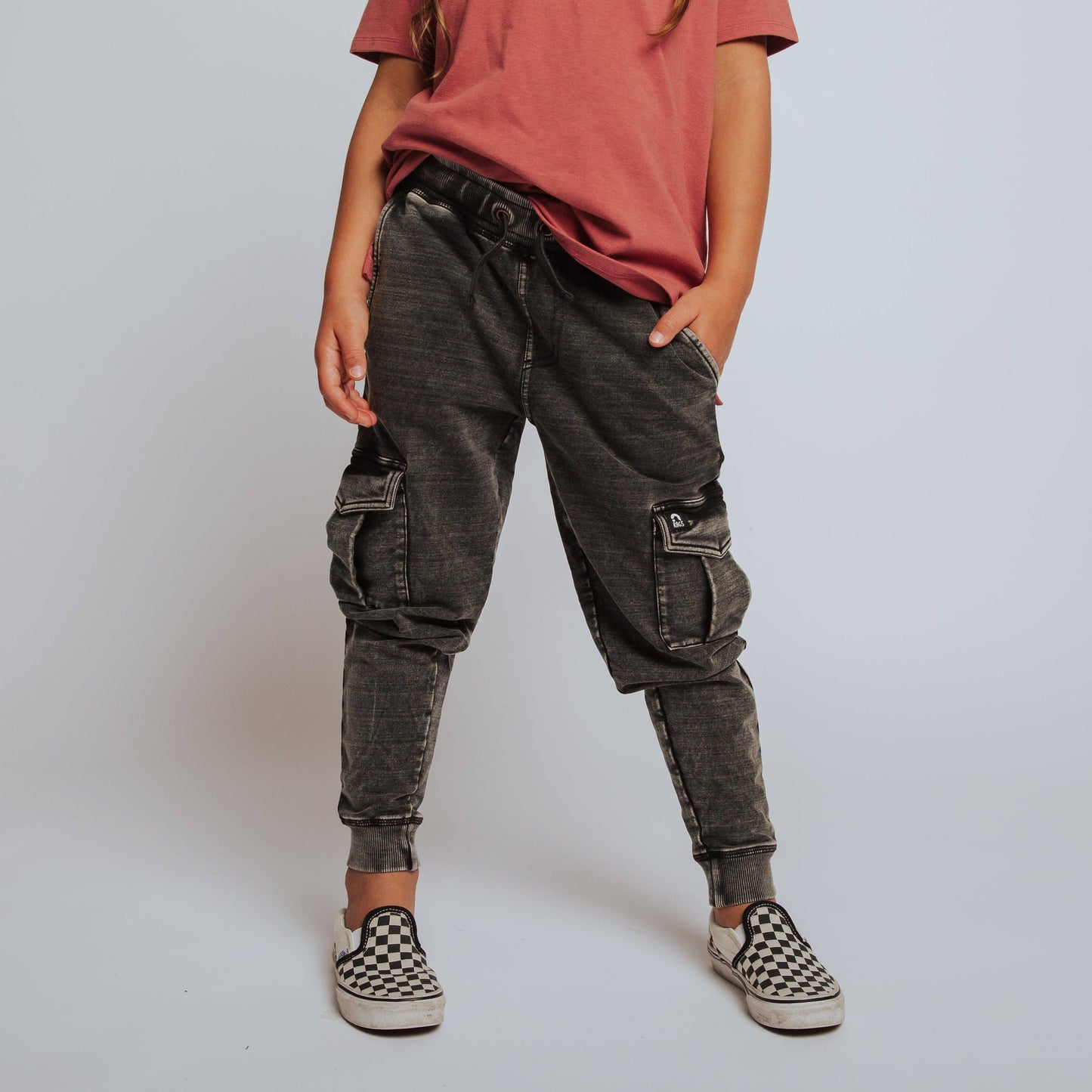 RAGS - Essentials Relaxed Fit Cargo Joggers - Washed Black Denim