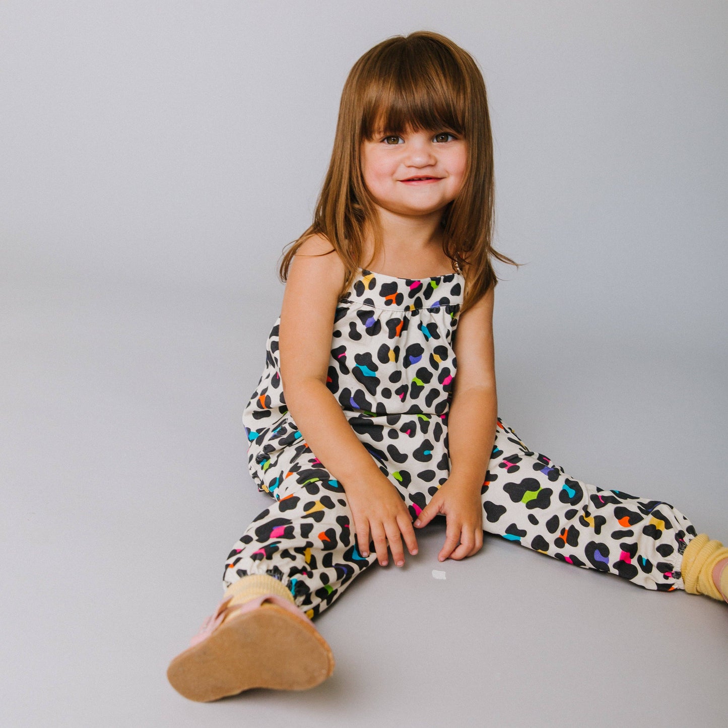 RAGS - Gathered Strappy Tank Rag Romper With Side Pockets - 'Neon Leopard'