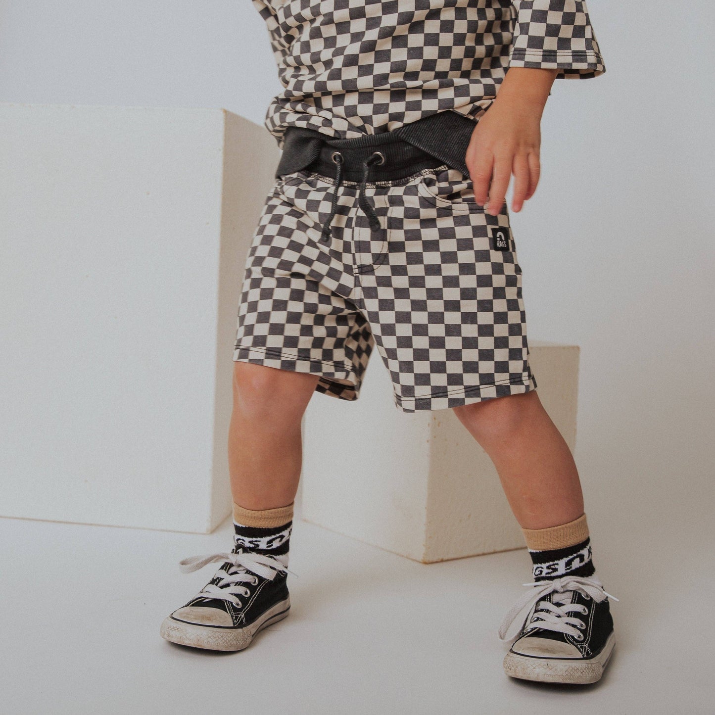 RAGS - Kids Shorts - Washed B&W Check