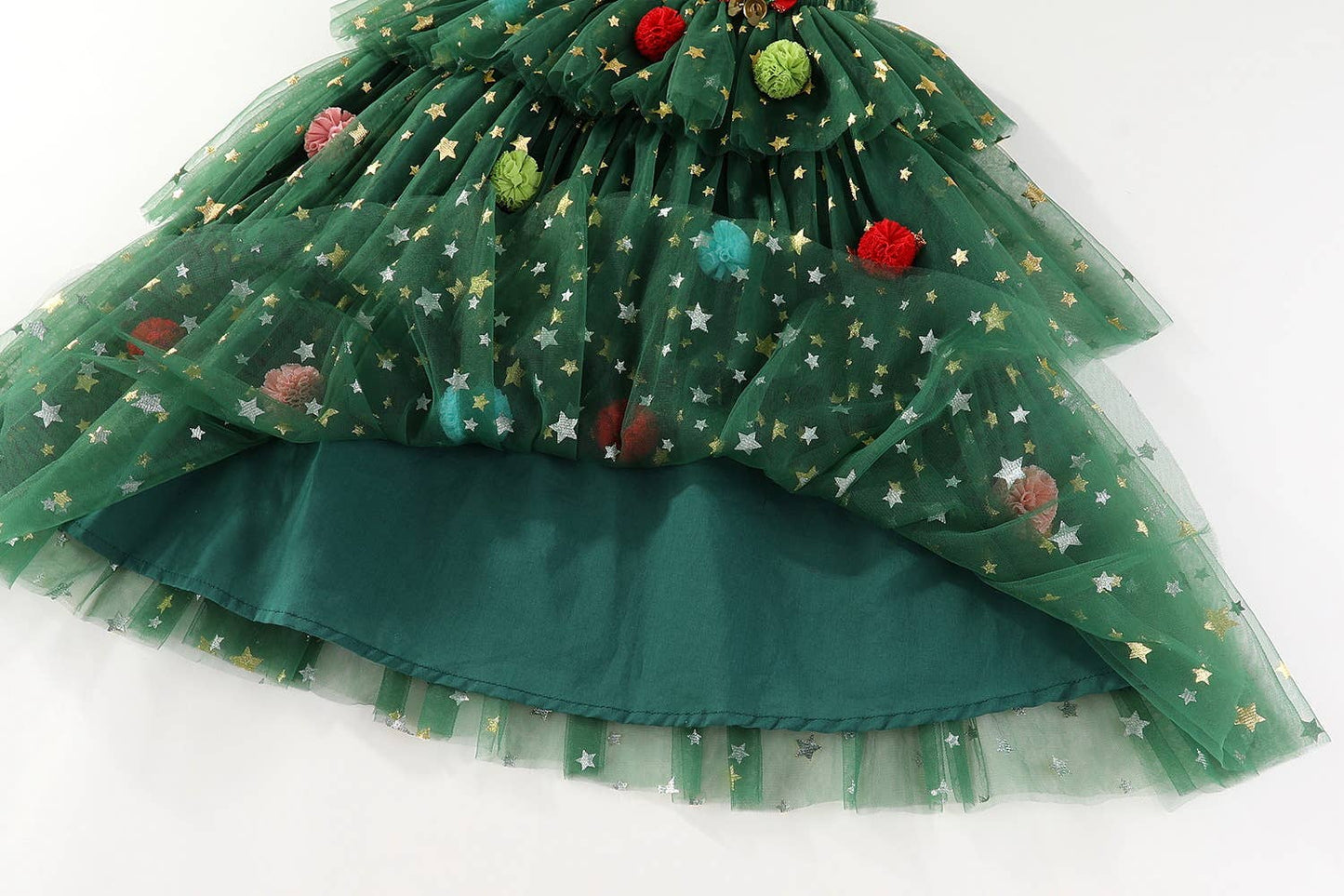 Christmas Ornament Layered Tulle Dress: Green