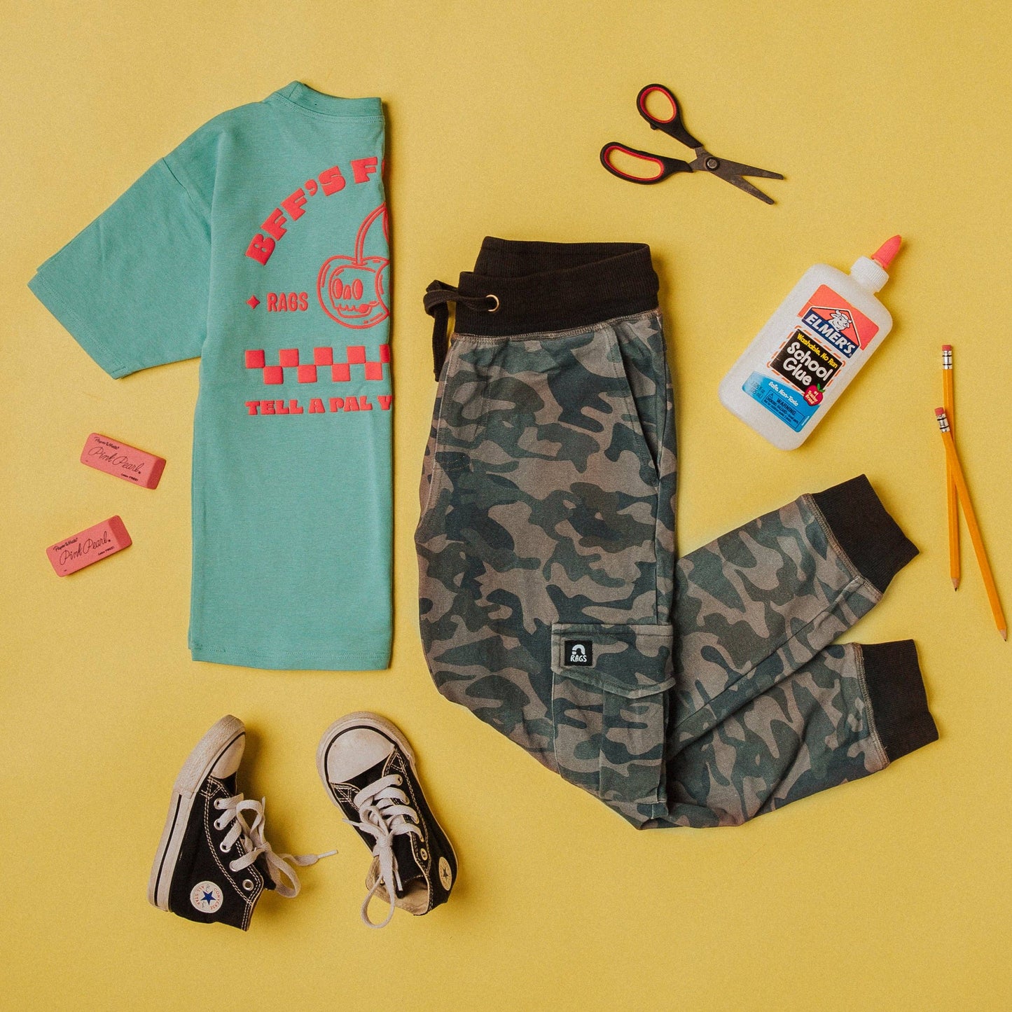 RAGS - Relaxed Fit Cargo Joggers with Kneepad - Faded Camo