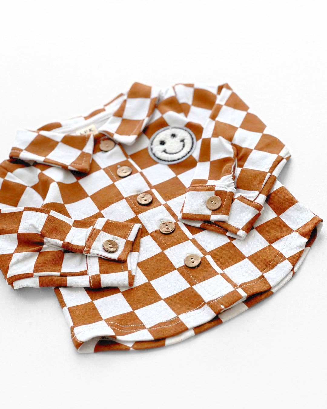 Lucky Panda Kids - Baby Kids Cotton Fall Shacket | Smiley Checkered Copper