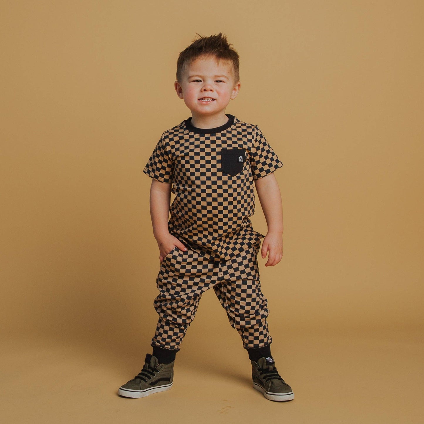 RAGS - Relaxed Fit Joggers - Black & Tan Check