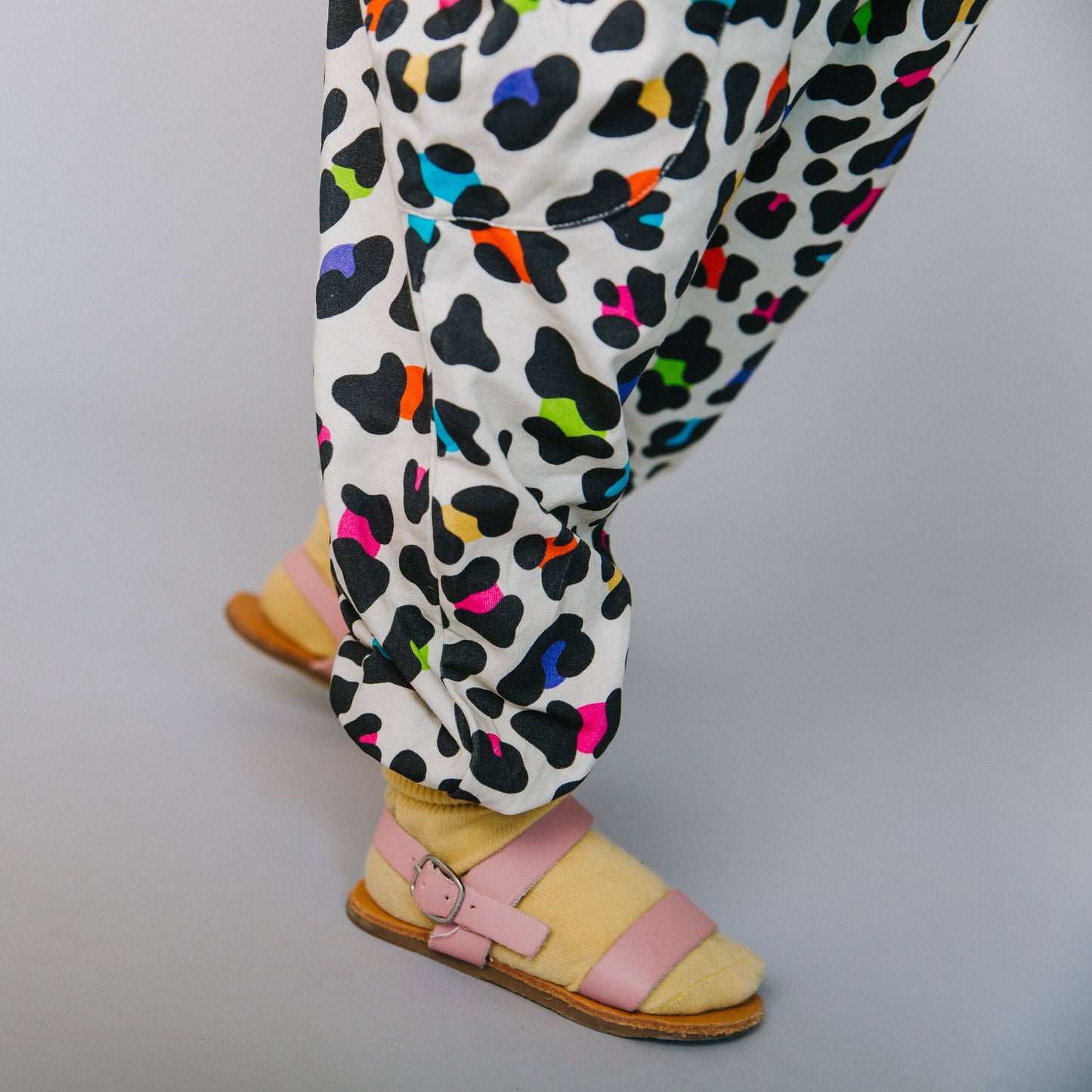RAGS - Gathered Strappy Tank Rag Romper With Side Pockets - 'Neon Leopard'
