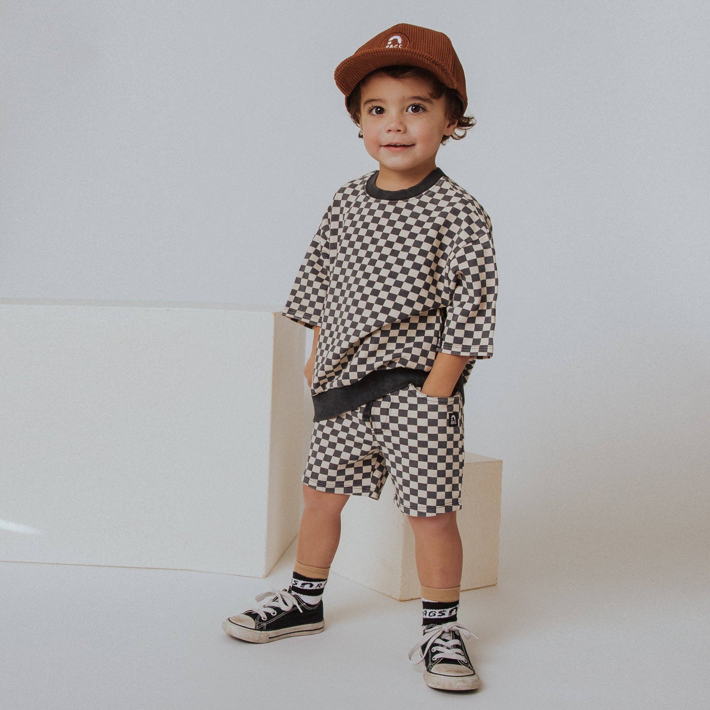 RAGS - Kids Shorts - Washed B&W Check