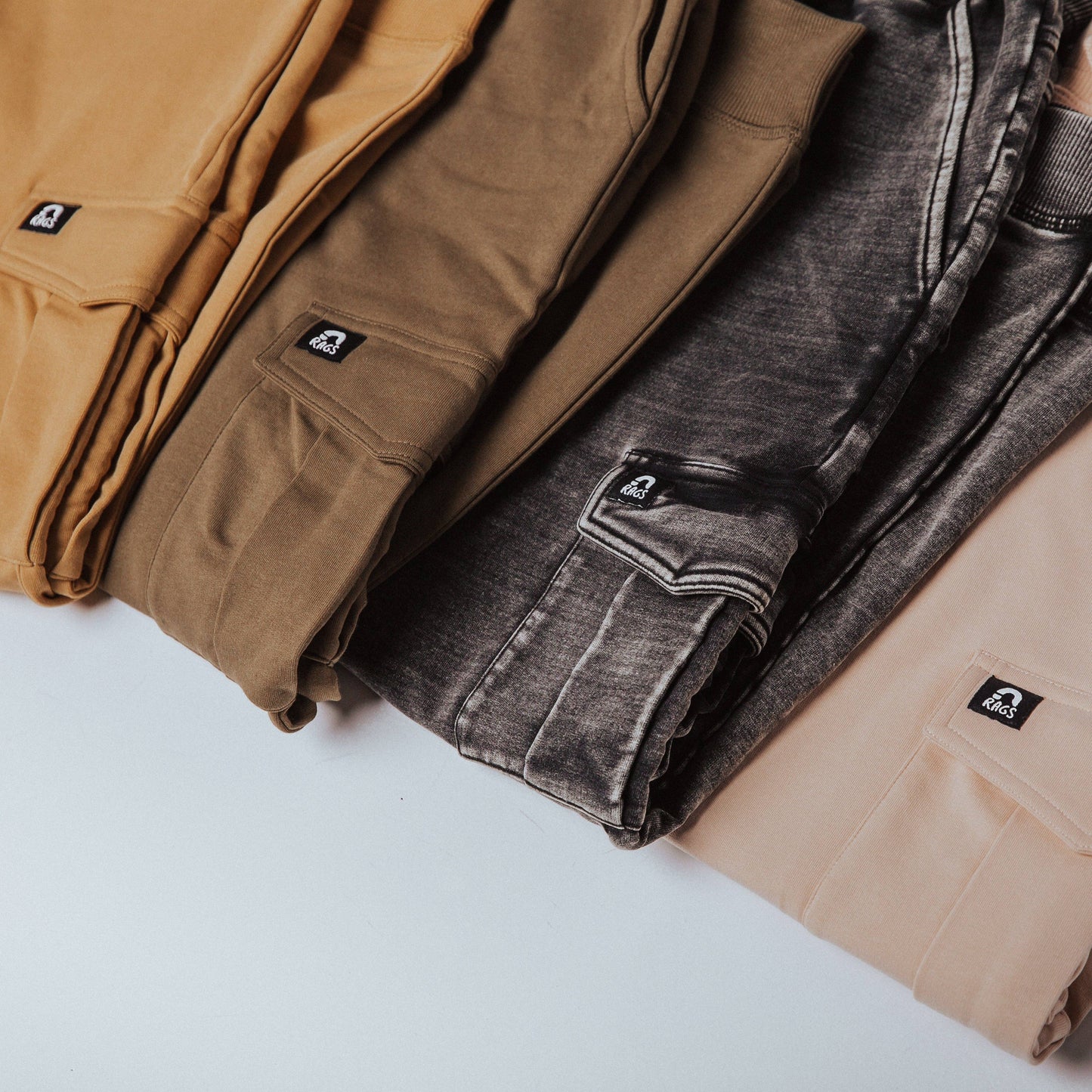 RAGS - Essentials Relaxed Fit Cargo Joggers - Washed Black Denim