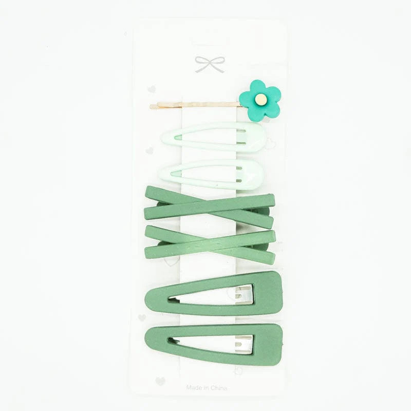 SOLID BARRETTE SET - GREEN