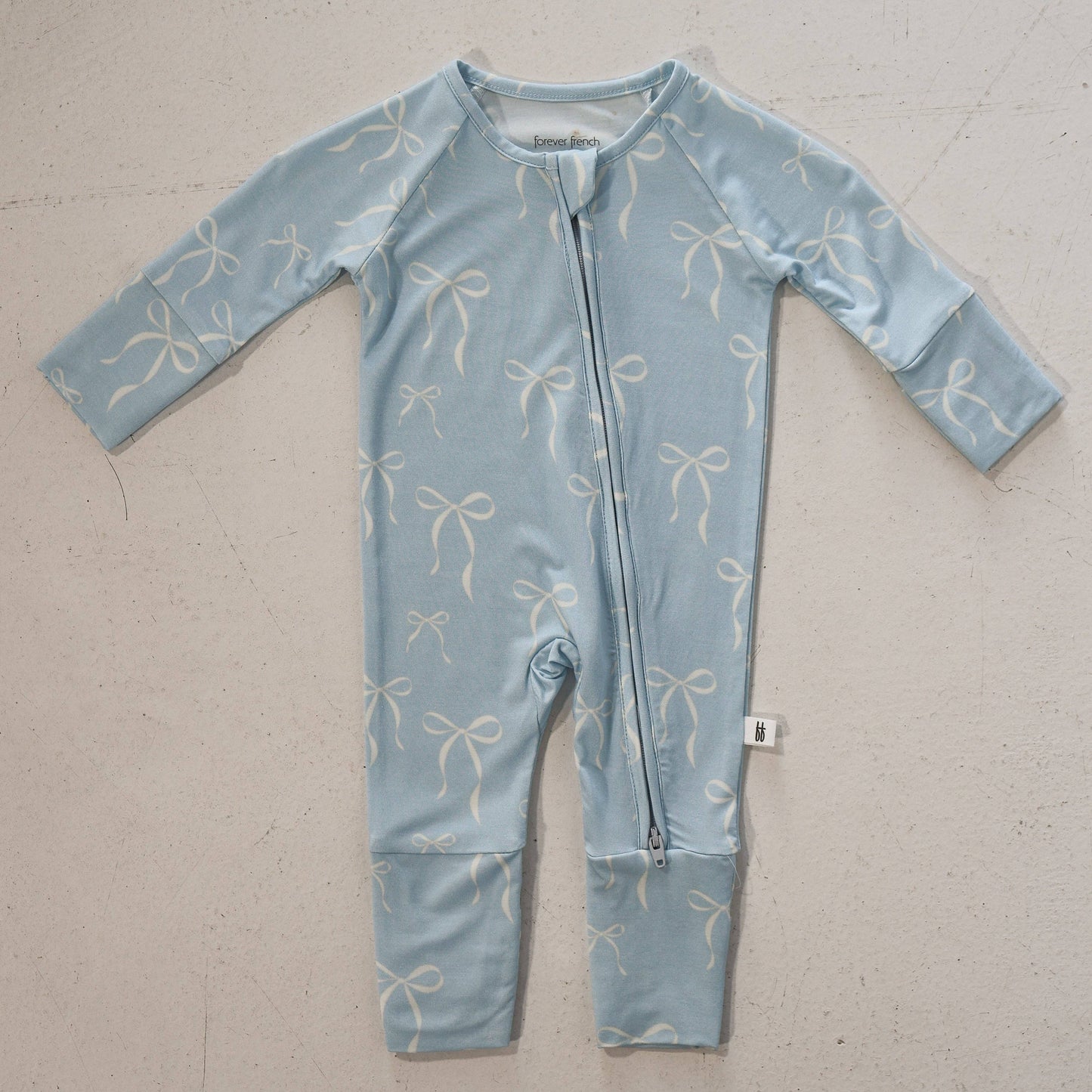 Forever French Baby - Bamboo Zip Pajamas | Blue Bows