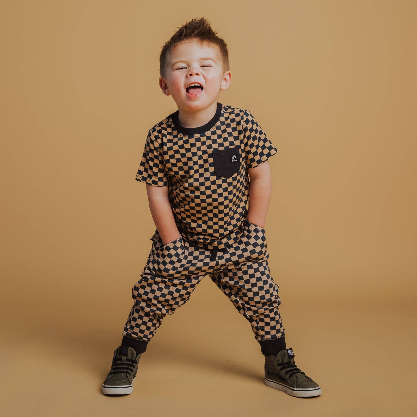 RAGS - Relaxed Fit Joggers - Black & Tan Check