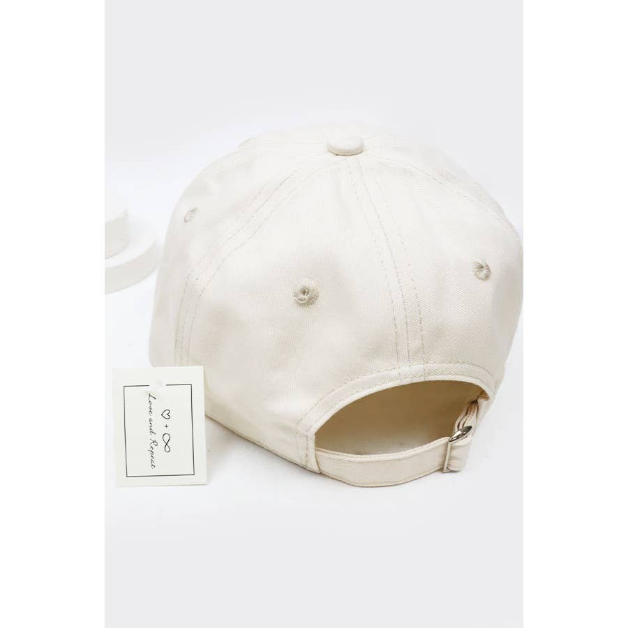 Smiley Face Embroidered Baseball Cap: BEIGE