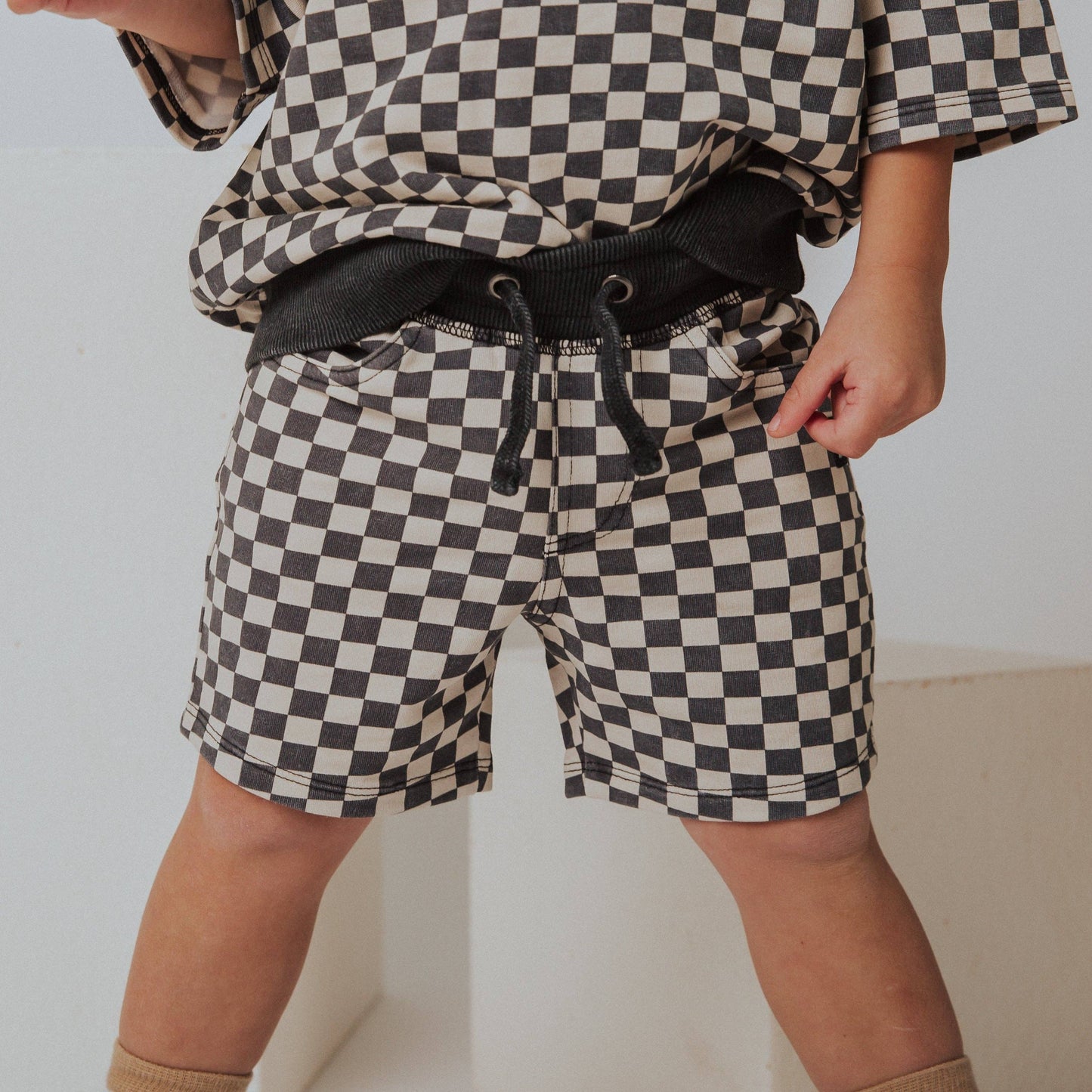 RAGS - Kids Shorts - Washed B&W Check