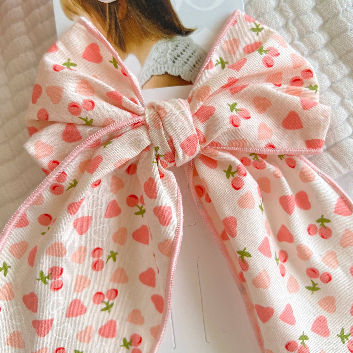 Baby Bling Bows - POINTED BIG BELLE CLIP: cherries & hearts