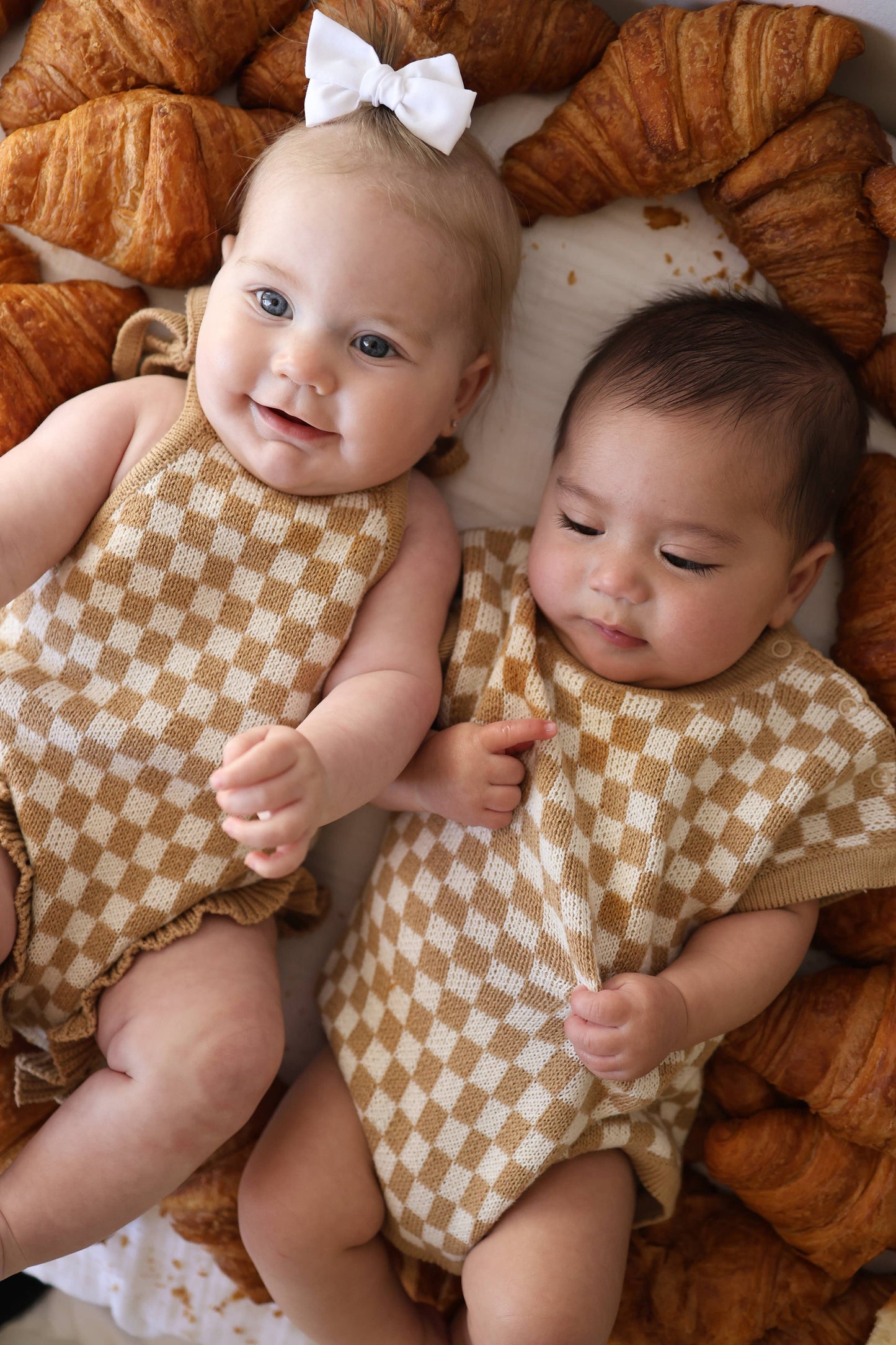 Forever French Baby - Knit Romper | Latte Check