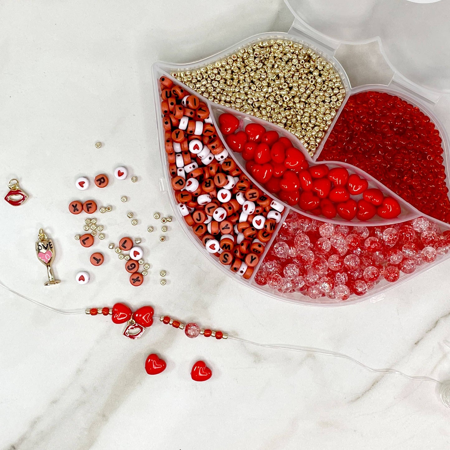 Jewelry Made by Me - Red & Gold Valentine Lips Box DIY Bead Kit