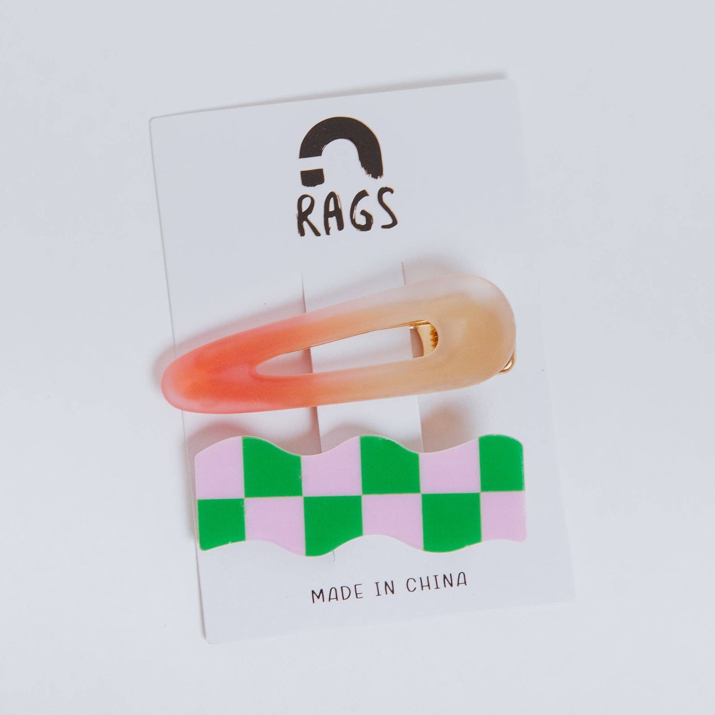 RAGS - Hair Clips - 'Pink & Green Check'