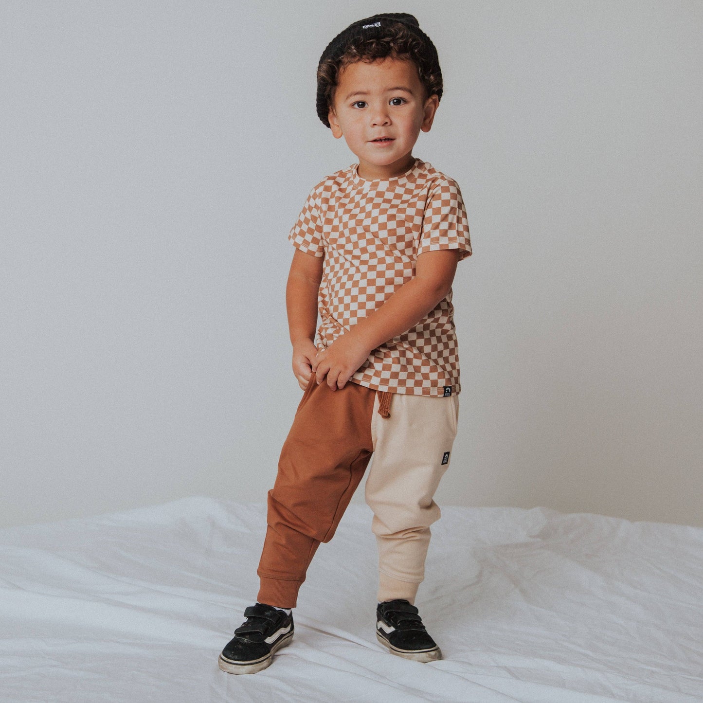 RAGS - Short Sleeve Kids Essentials Tee - 'Camel Check'