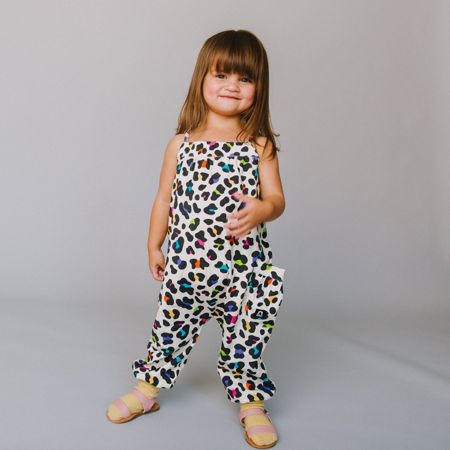 RAGS - Gathered Strappy Tank Rag Romper With Side Pockets - 'Neon Leopard'