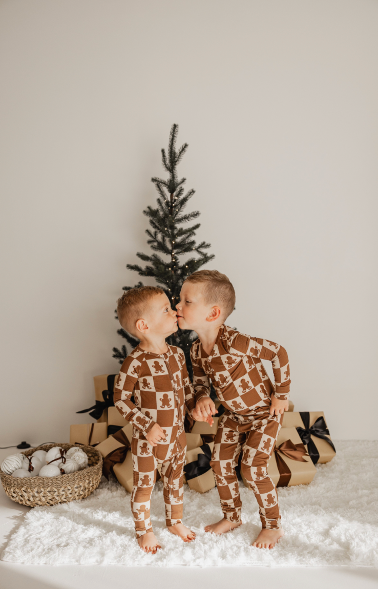 Forever French Baby - Bamboo Two Piece Pajamas | Gingerbread Checkerboard
