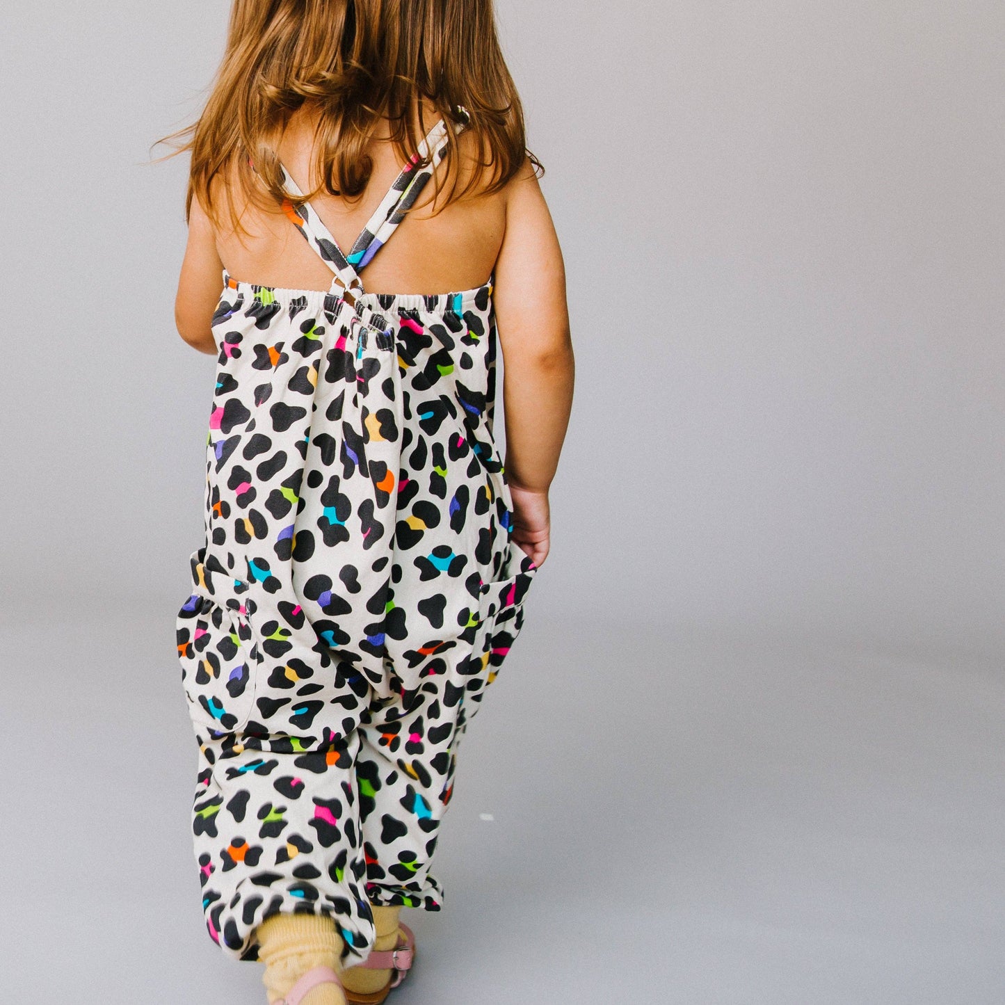 RAGS - Gathered Strappy Tank Rag Romper With Side Pockets - 'Neon Leopard'