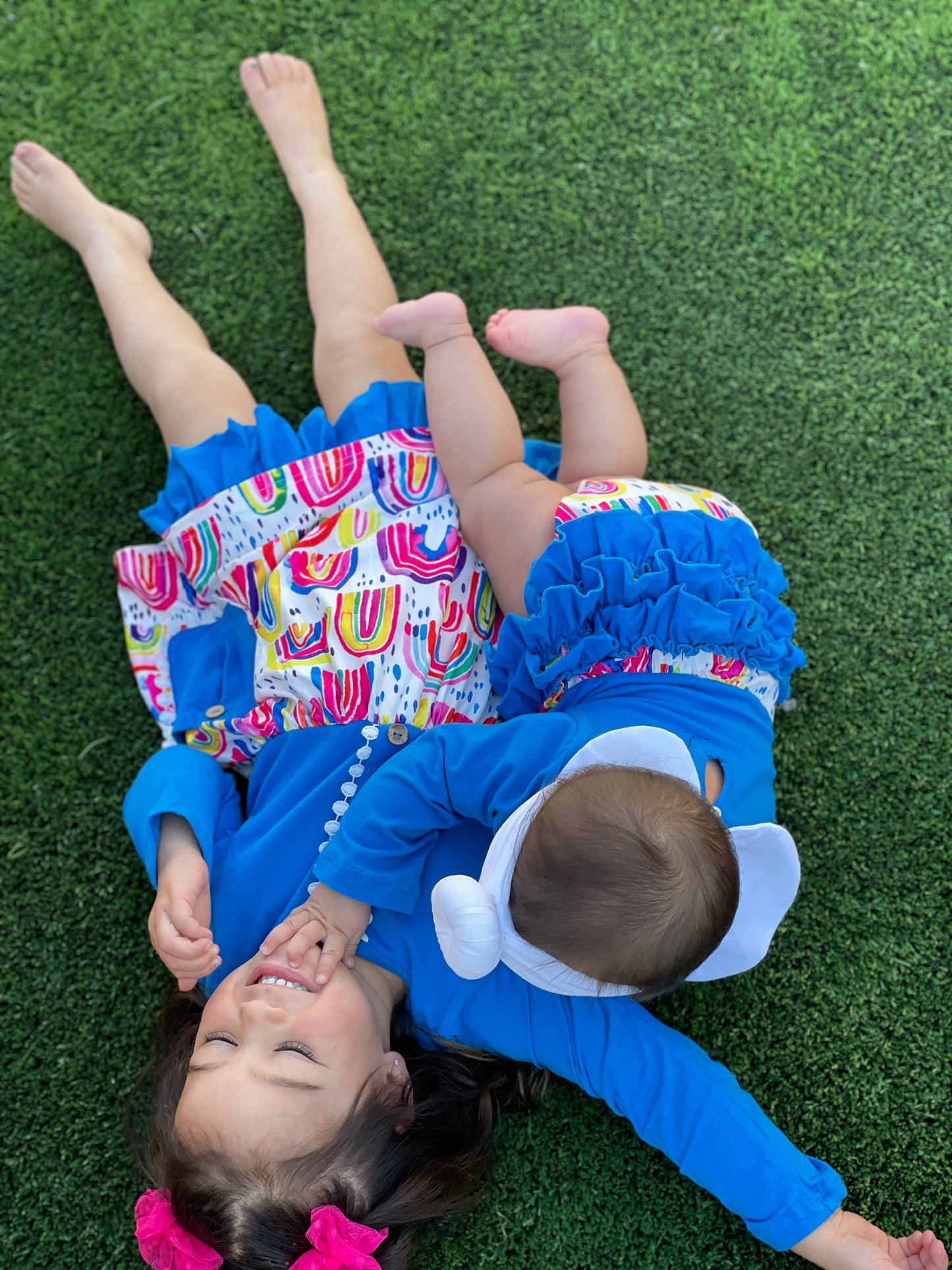 Blue Rainbow Ruffle Baby Romper