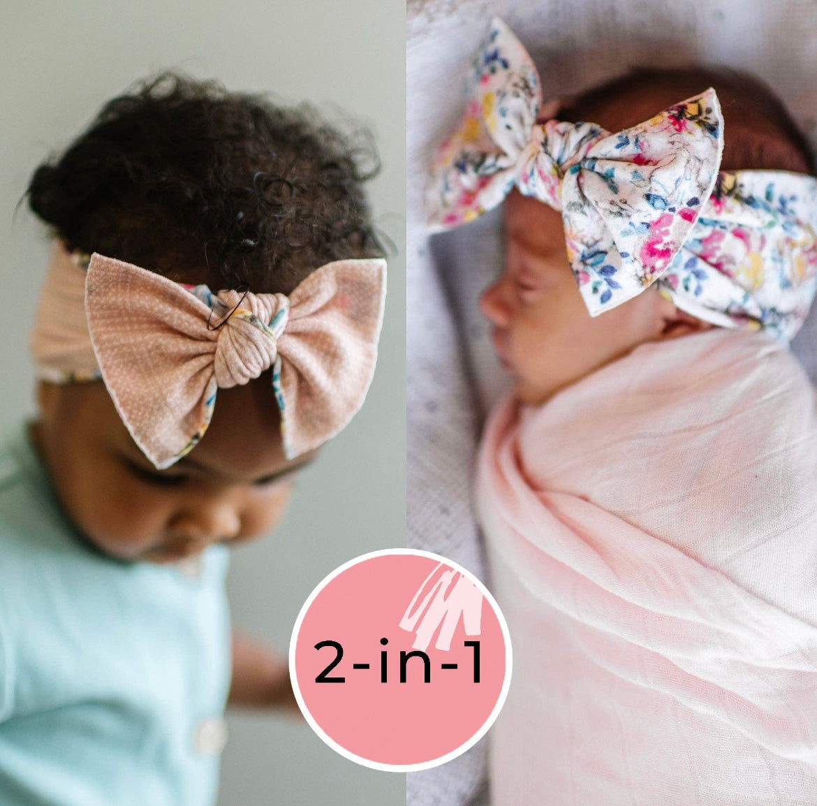 Baby Bling Bows - REVERSE-A-BOW: girl vibes - floral / rose quartz