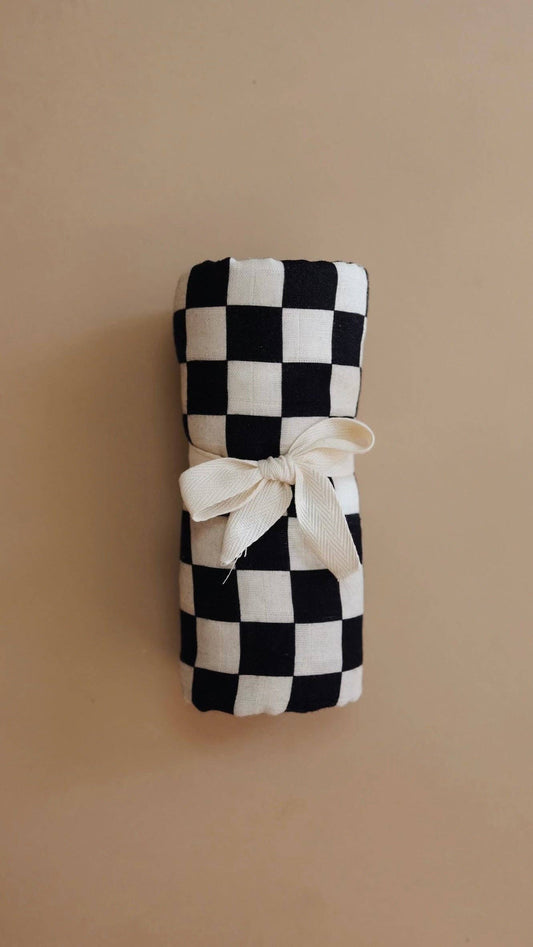 Forever French Baby - Muslin Swaddle | Black and White Checkerboard