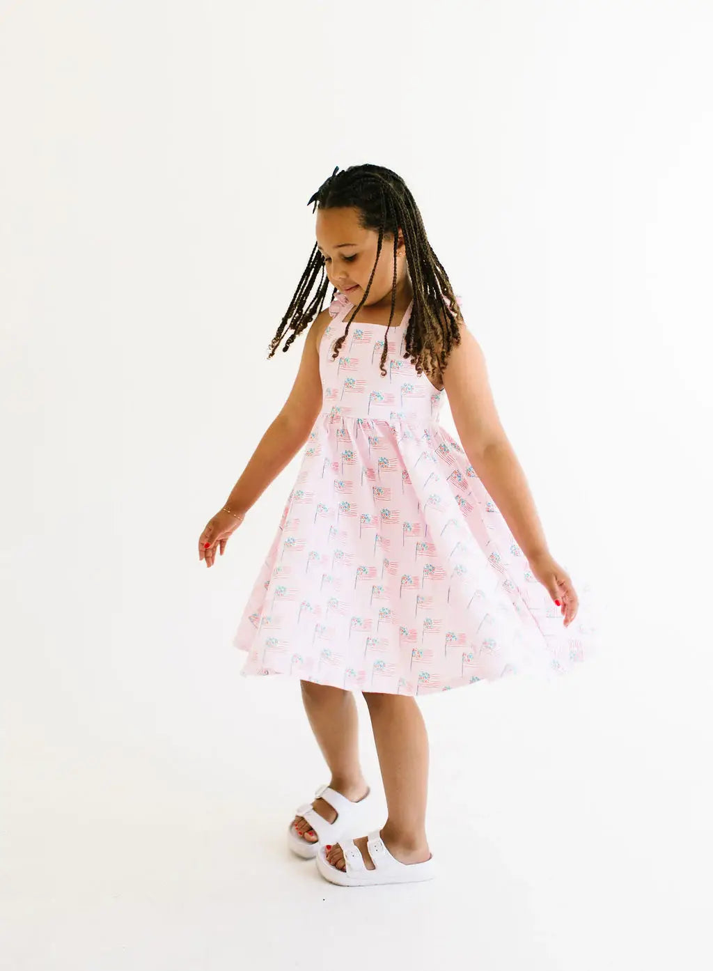 Ollie Jay - Rosita Dress in Pink Flags | Girls Pocket Twirl Dress