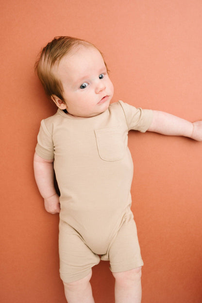Little One Shop - Sandstone Bamboo Pocket Romper