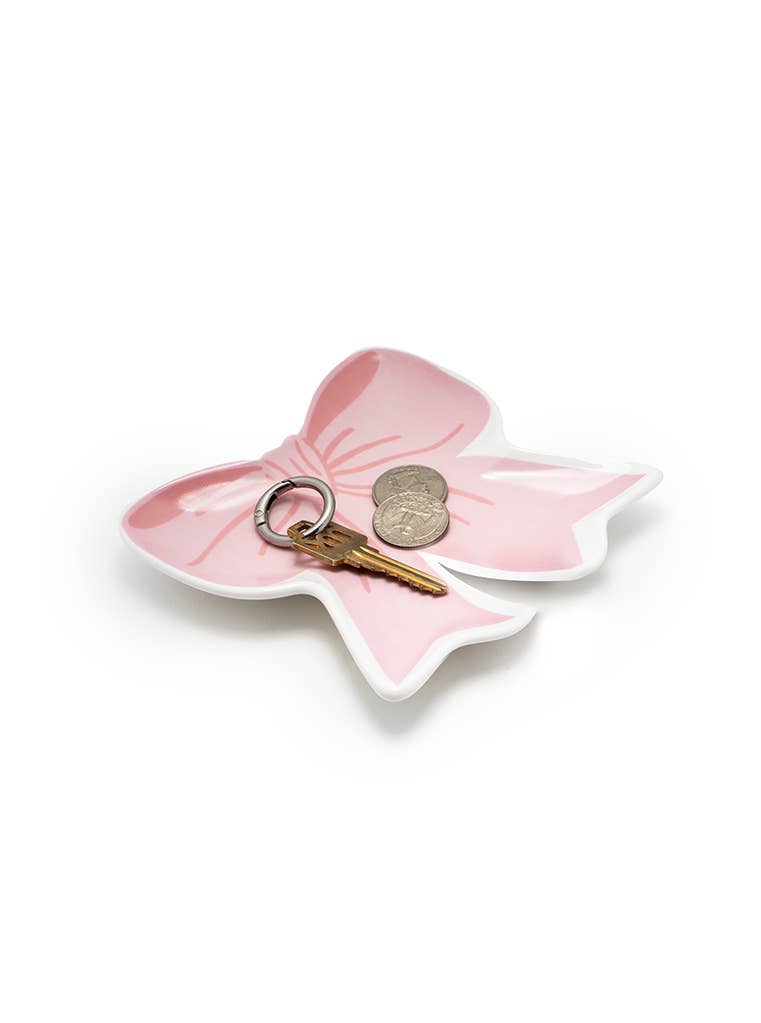 Ceramic Trinket & Jewelry Tray / Dish - Pink Ribbon Bow