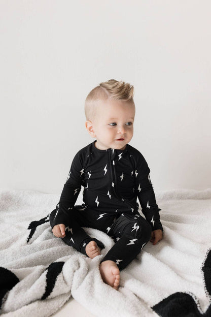 Forever French Baby - Bamboo Zip Pajamas | Midnight Lightning Bolt