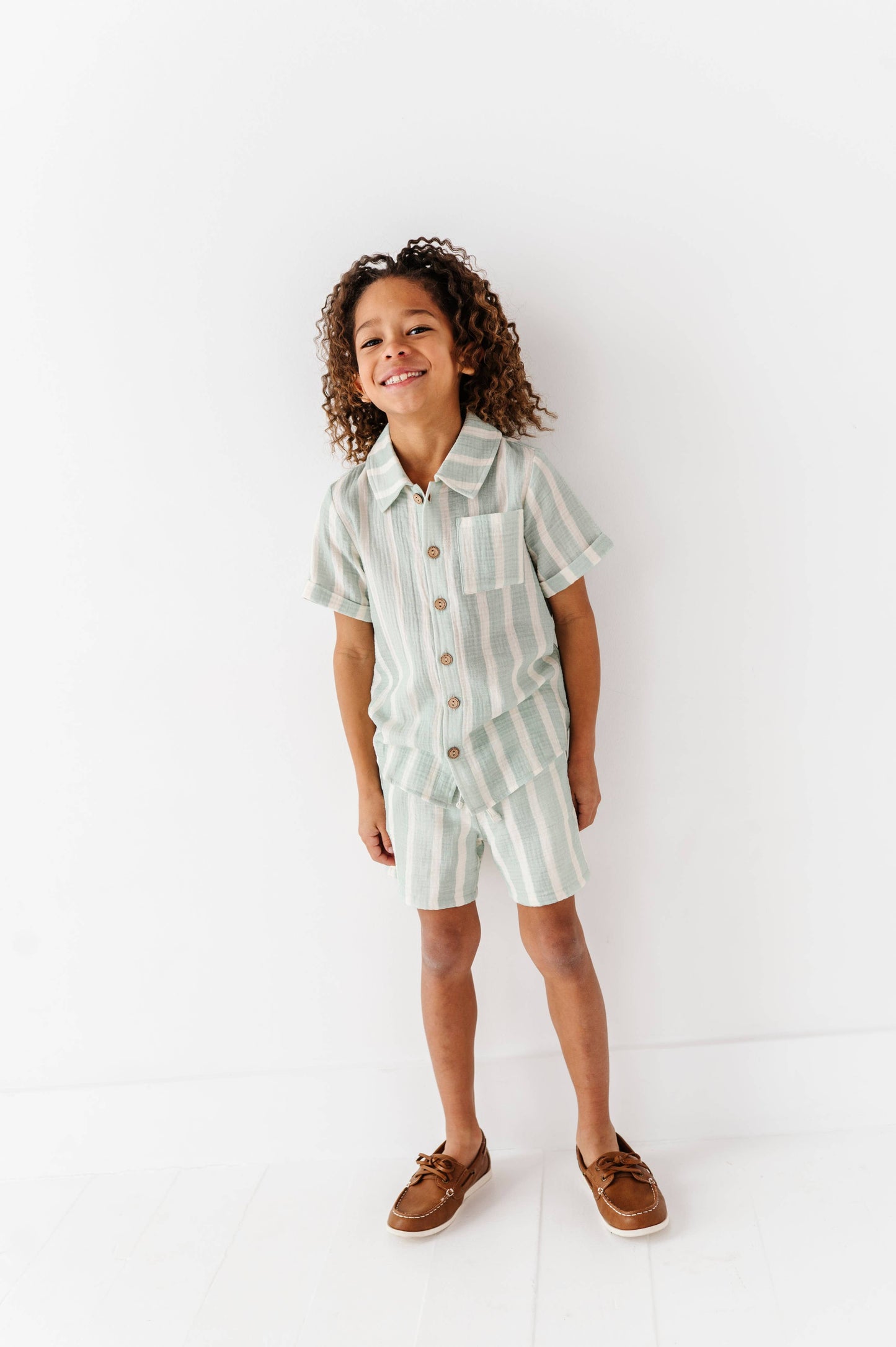 Mint Bay Stripes | BOYS LINEN SET