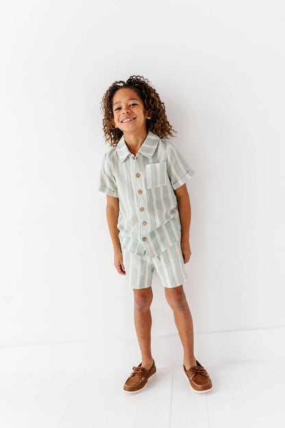 Mint Bay Stripes | BOYS LINEN SET