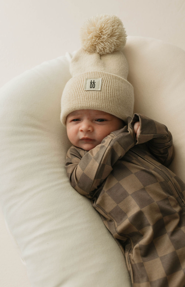 Forever French Baby - Faded Brown Checkerboard  | Bamboo Zip Pajamas