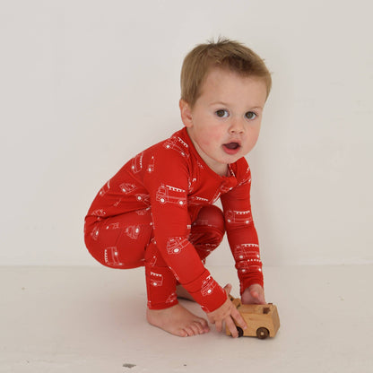 Forever French Baby - Bamboo Zip Pajamas | Fire Truck