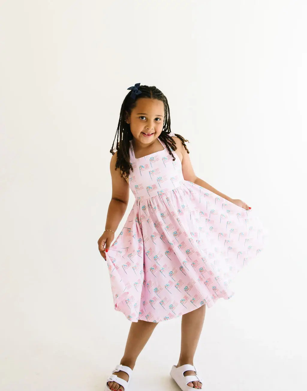 Ollie Jay - Rosita Dress in Pink Flags | Girls Pocket Twirl Dress