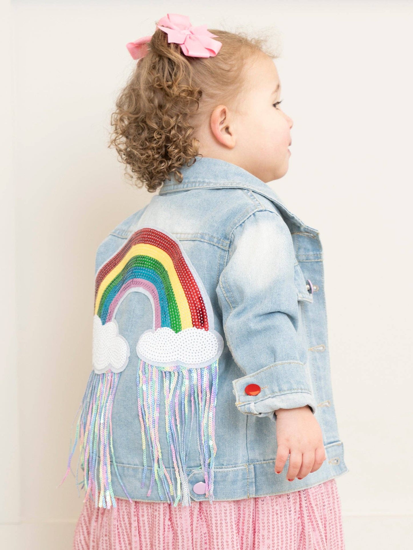 Rainbow Sequin Denim Jacket