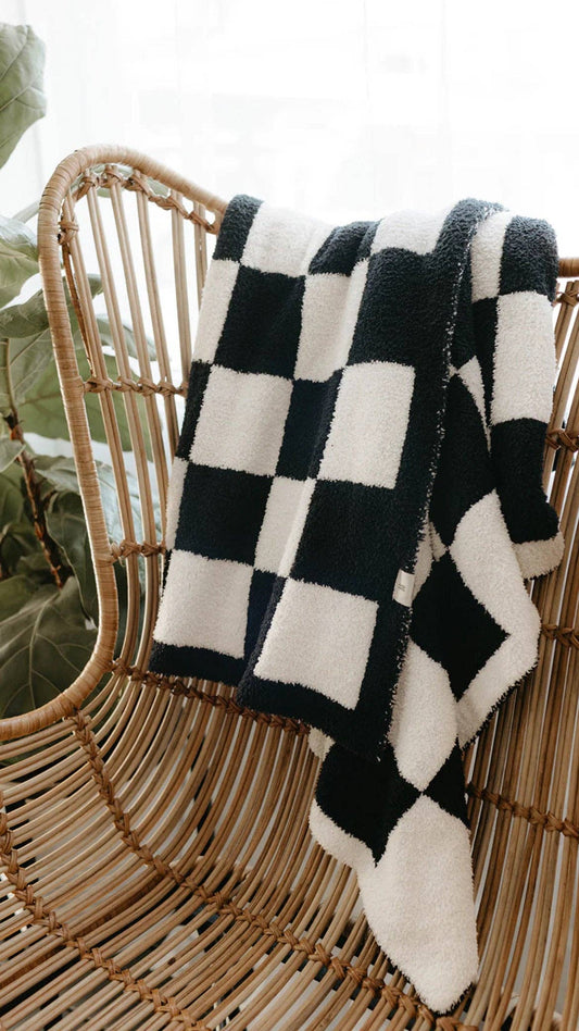 Forever French Baby - Plush Blanket | Black & White Checkerboard : Baby/Toddler 45x45