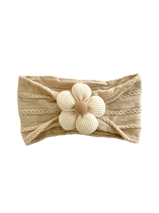 Celebrate Your Tribe - Beige Daisy Bow Baby Headband