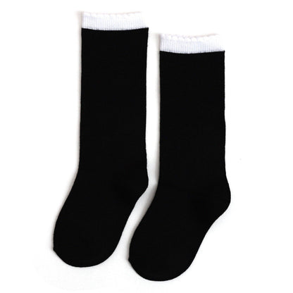 Little Stocking Co. - Scalloped Knee High Socks - Black/White