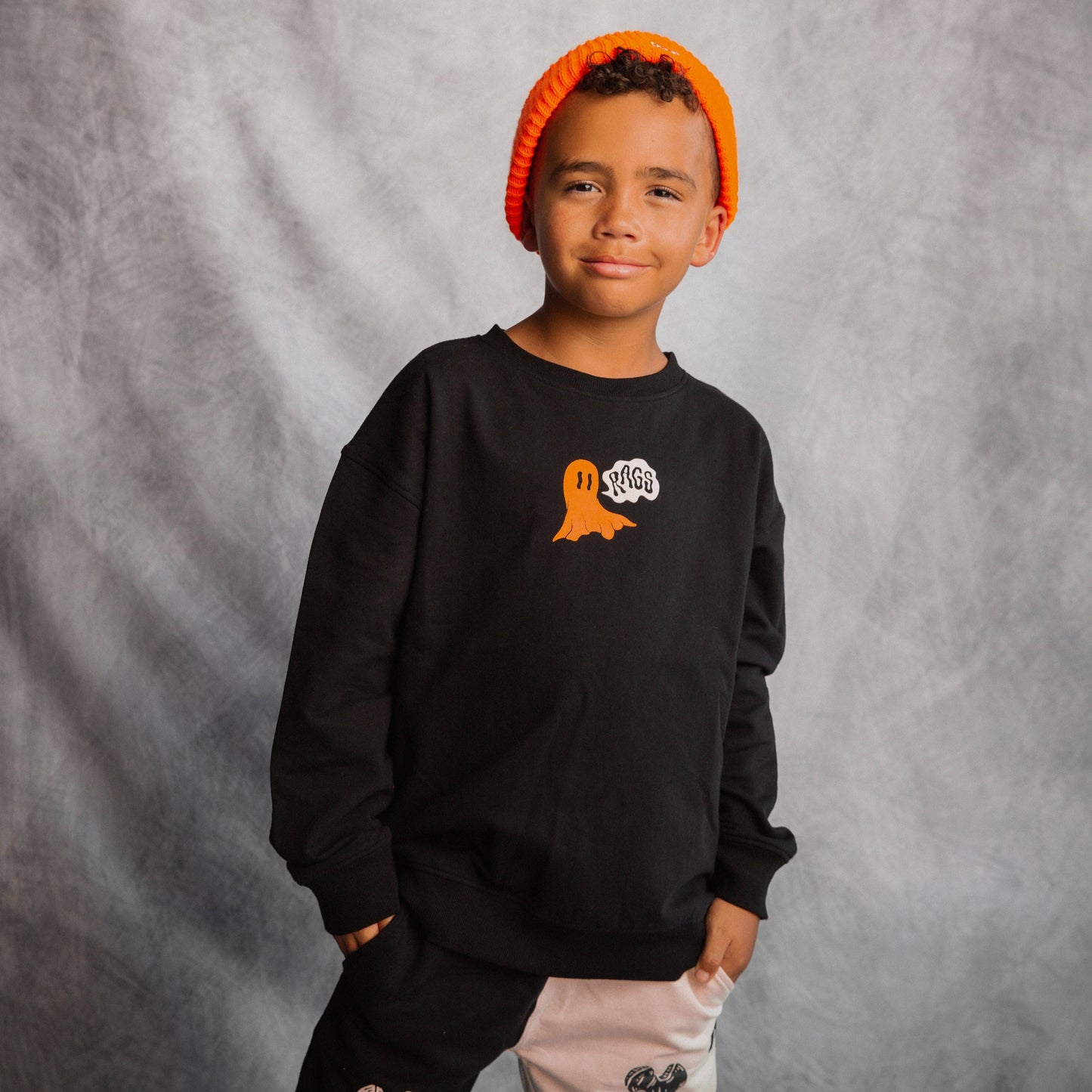 RAGS - Drop Shoulder Kids Sweatshirt - 'Stay Spooky' - Asphalt