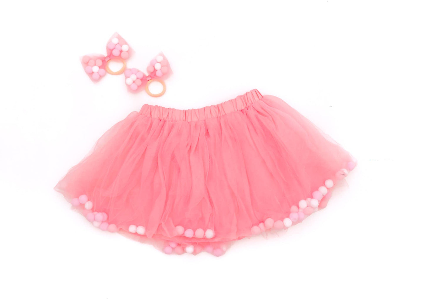 Girls Tutu-Dusty Rose Kids Pom Pom Tutu & Bow Hair Tie 2 piece