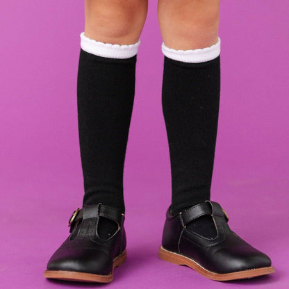 Little Stocking Co. - Scalloped Knee High Socks - Black/White